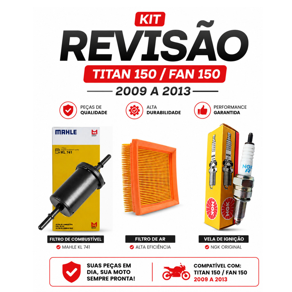 Kit Revisão CG 150 Titan/Fan 150 2009 A 2013 Mix  Vela + Filtro de Ar + Filtro Combustível