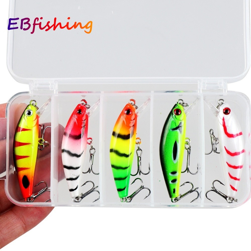 5pcs 6.5g/5cm Boxxed Fishing Sinking Minnow Lure Long Throw Hard Bait 3D Eyes Laser Trolling Plastic Buzz Com 2 Trible H