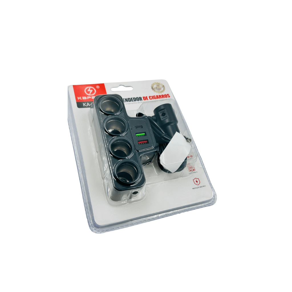 ACENDEDOR DE CIGARROS VEICULAR COM 2 USB/1 USB-C 120W KAPBOM KA-C206