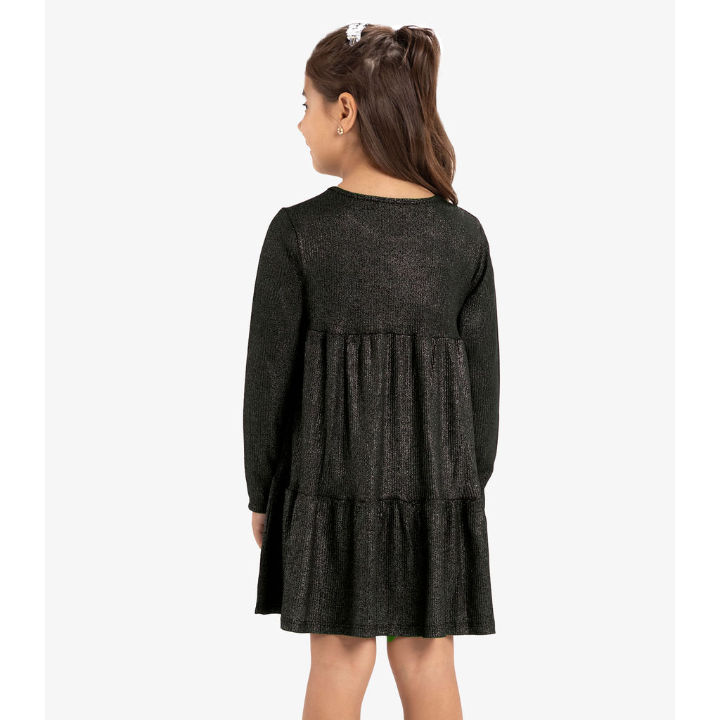 Vestido Infantil Manga Longa Canelado Rovi Kids Preto