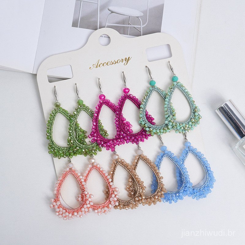 Brincos populares feitos à mão em estilo étnico boêmio, brincos vintage com personalidade em formato de gota d'água e el
