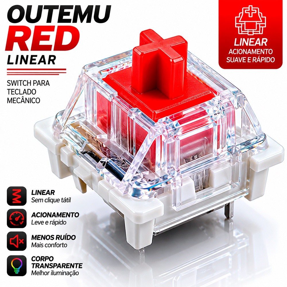Kit Switch Red para Teclado Mecânico Outemu Padrão MX Vermelho Linear Reposição Hot Swap