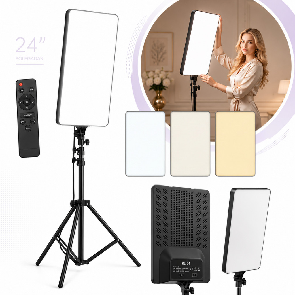 Painel Led Profissional 24 Polegadas Iluminador Para Estúdio Vídeo Foto Controle Remoto Bivolt