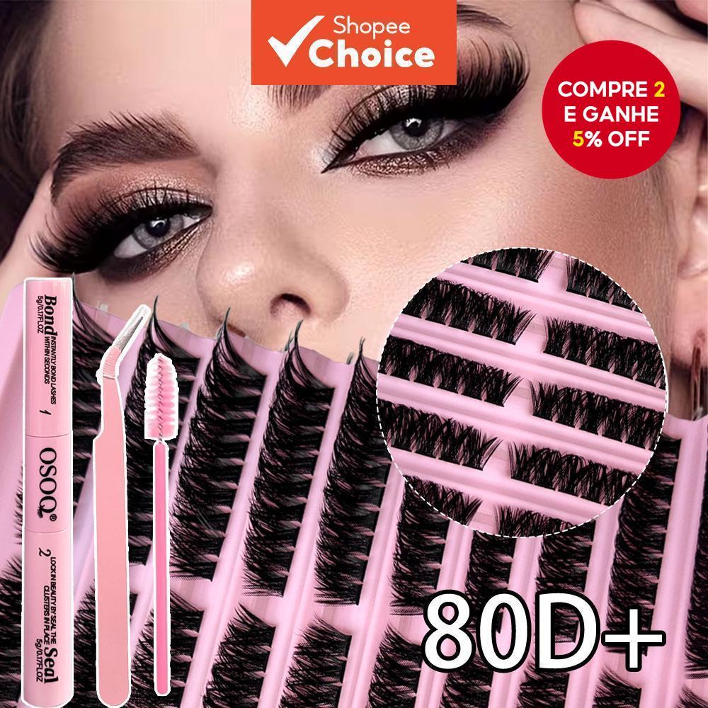 Conjunto De Extensão Individual De Cílios Postiços 80D , D Curl Fofo Leve Com Pinça Escova De Cola 2 Em 1 8-16mm Festa R