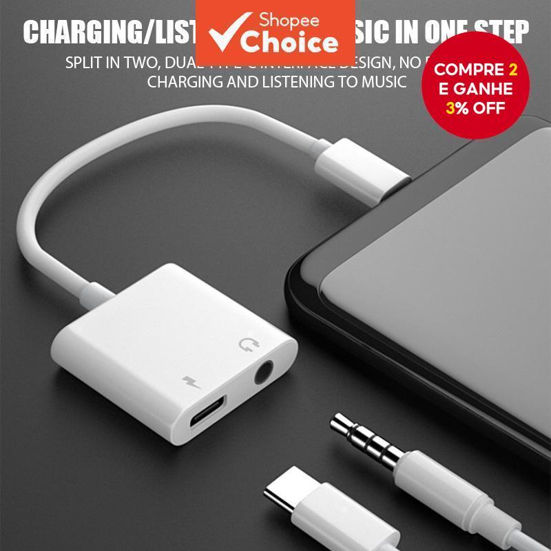 Adaptador De Fone De Ouvido USB C Para 3.5 Mm Jack Audio 2 Em 1 Tipo E Carregador Samsung Xiaomi Pro