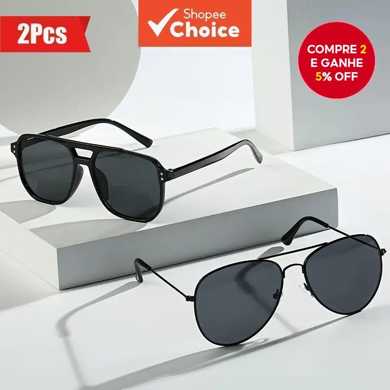 Óculos de sol retro de dupla lente, 2 peças, grande armação, proteção UV, moda para homens e mulheres.