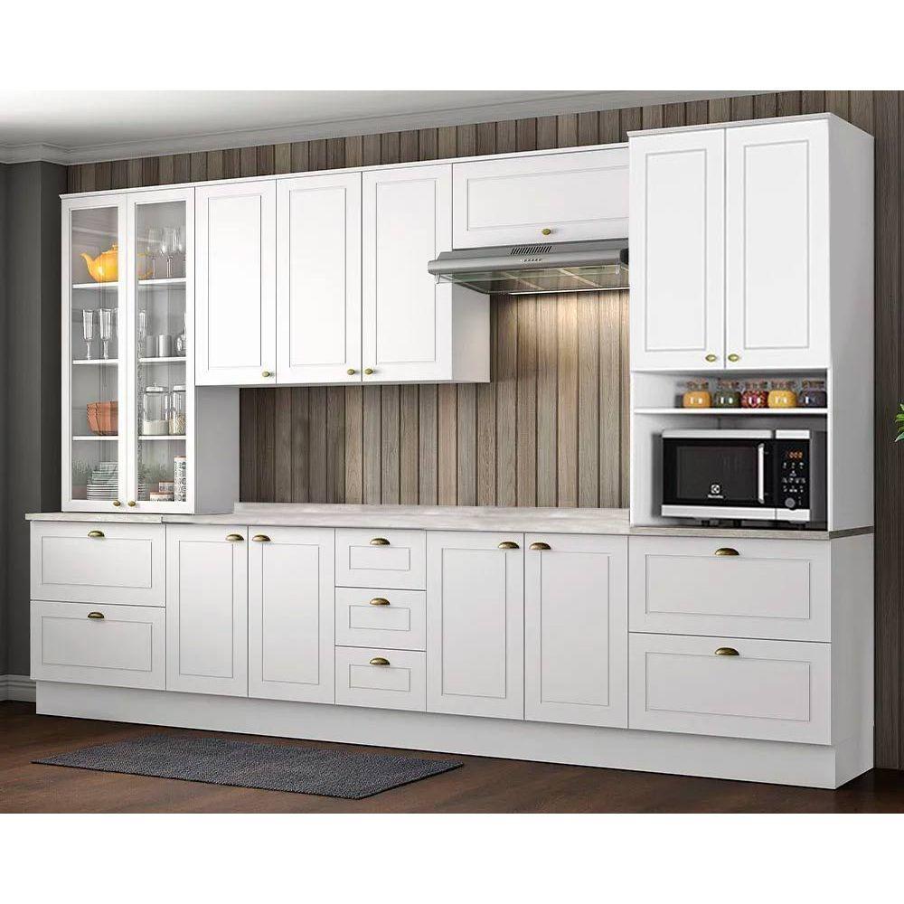 Cozinha Completa Americana 8 Peças (2 Armários + 2 Paneleiros + 2 Balcões + 2 Complementos) C5P47 Branco - Henn