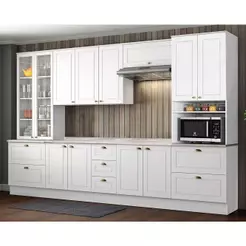 Cozinha Completa Americana 8 Peças (2 Armários + 2 Paneleiros + 2 Balcões + 2 Complementos) C5P47 Branco - Henn