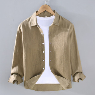 High-End camisa de linho puro masculina primavera outono verão Casual solto tamanho grande lapela camisa de manga compri