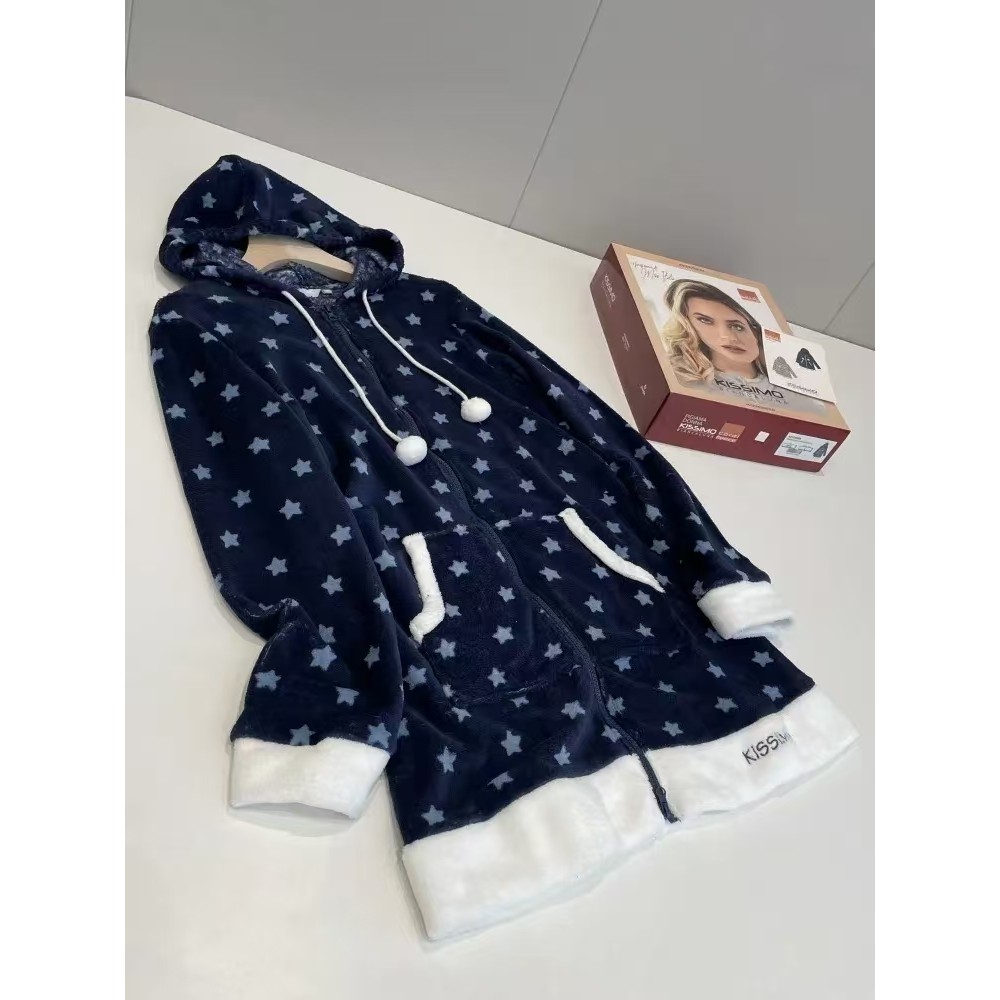 Imagem Pegue o pedido de comércio exterior de vazamento!Confortável Coral velo com capuz estrela de cinco pontas Loungewear dup