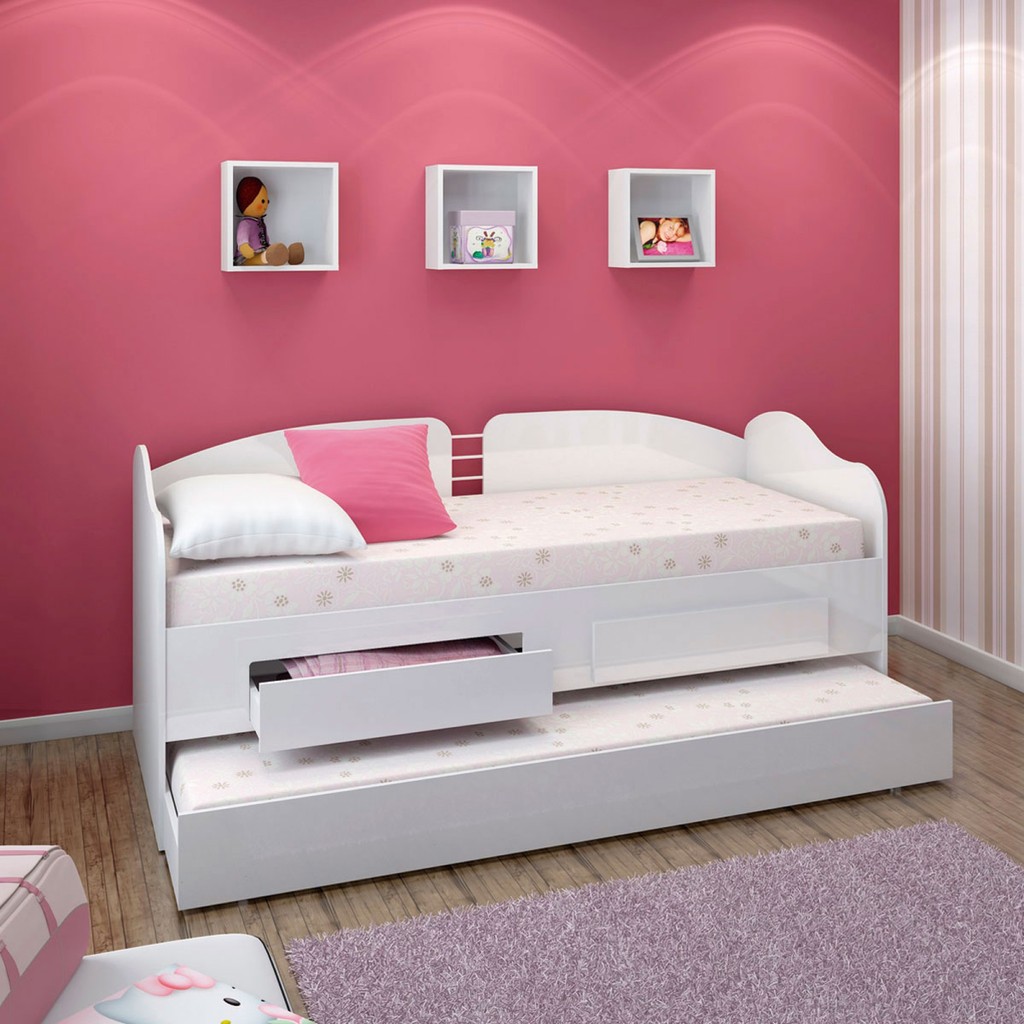 Sofá Cama Solteiro Ditália Cama Auxiliar 2 Gavetas CM-08 Branco · foto 2