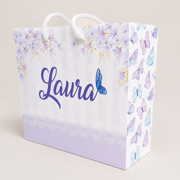 Sacolinha Personalizada Jardim das Borboletas Lilás - Qualidade - Envio rápido 10/15/20/25 ou 30