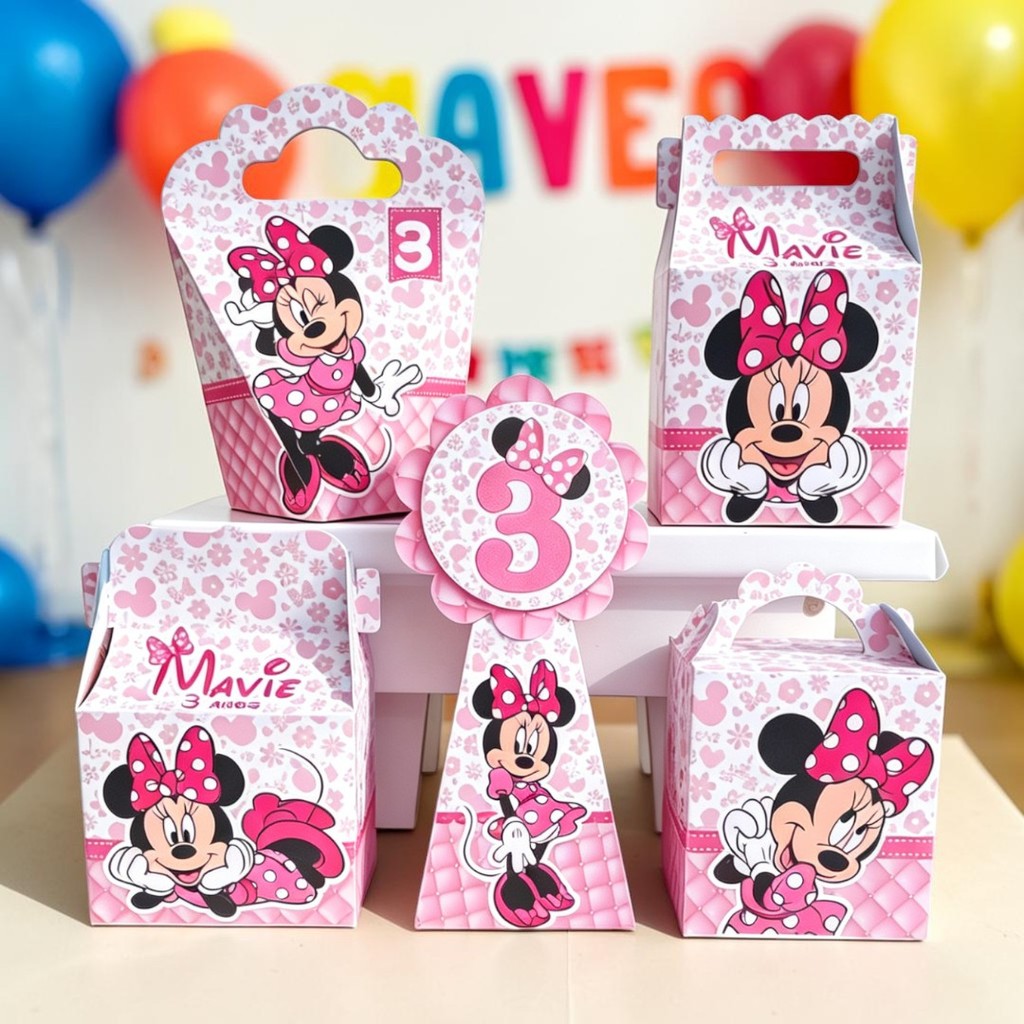 Personalizados MINNIE ROSA  (PEGUE E MONTE) - kit festa - lembrancinha - aniversario - caixinhas personalizadas