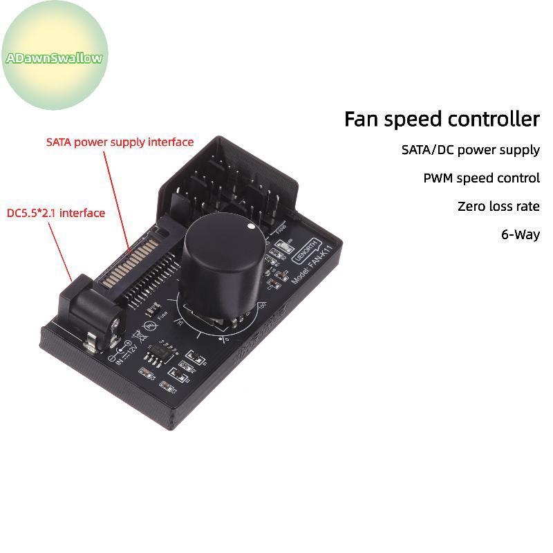 ADS PWM Controlador De Velocidade Do Ventilador SATA DC Power On 4Pin Governador NAS Servidor Regulador 4 Vias 6 Fan HUB
