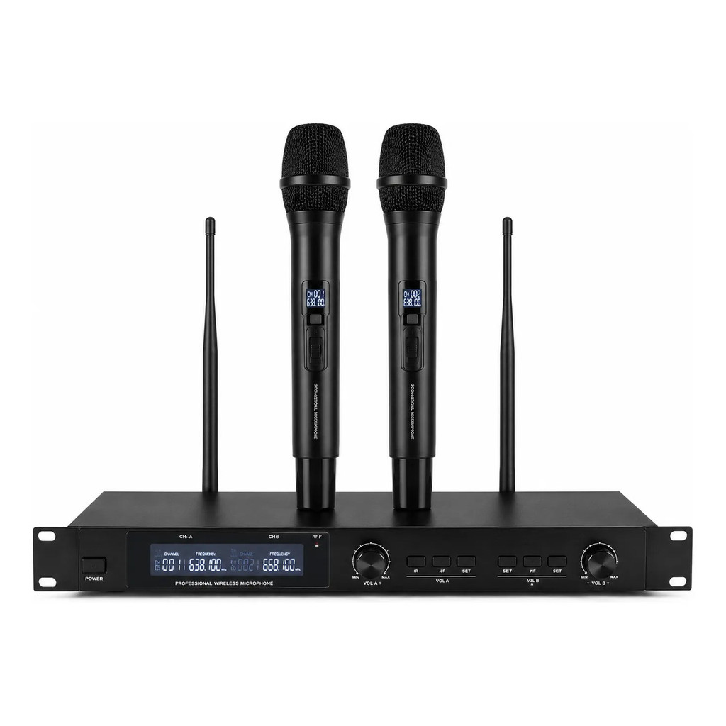Microfone Uhf Sem Fio Duplo Profissional Com Receptor