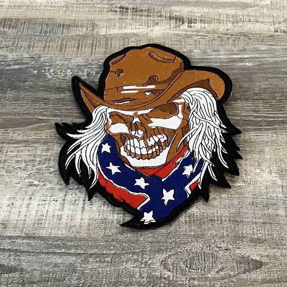 Patch de jeans para motocicleta, patch de cavaleiro, patch de caveira, emblema adesivo estilo western, tecido para borda