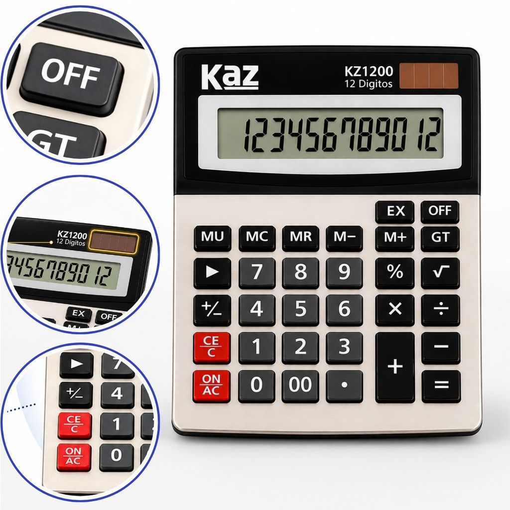 Calculadora Mesa Grande 12 Digitos Visor Amplo Solar Pilha Balcão Escritorio Comercio Profissional Tecla Confortavel