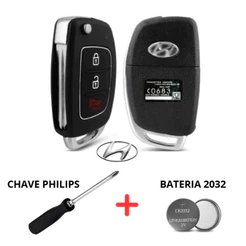 Chave Canivete Carcaça Hyundai HB20 HB20x HB20s 2012 a 2019 + Bateria + Chave Phillips