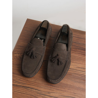 Mocassins masculinos de camurça com borla de couro slip-on, sapatos casuais de negócios
