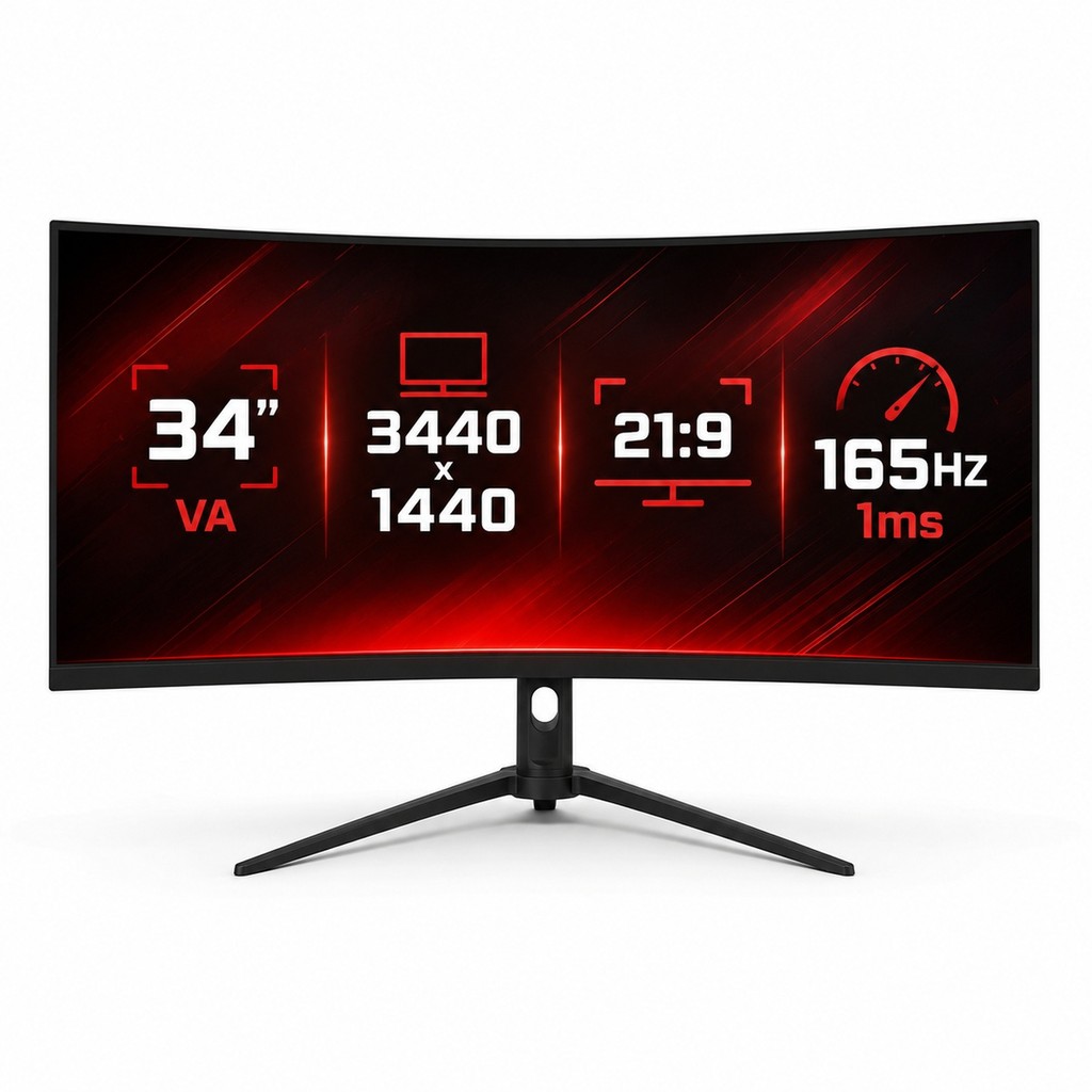 Monitor Curvo 34 Ultrawide WQHD 3440x1440 165Hz 1ms Tela VA HDMI DP DELTA-M3422A