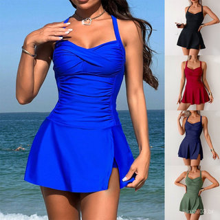 Fato de banho de praia para mulher, com acolchoamento luxuoso, saia de cor lisa e detalhes em renda, fato de banho intei