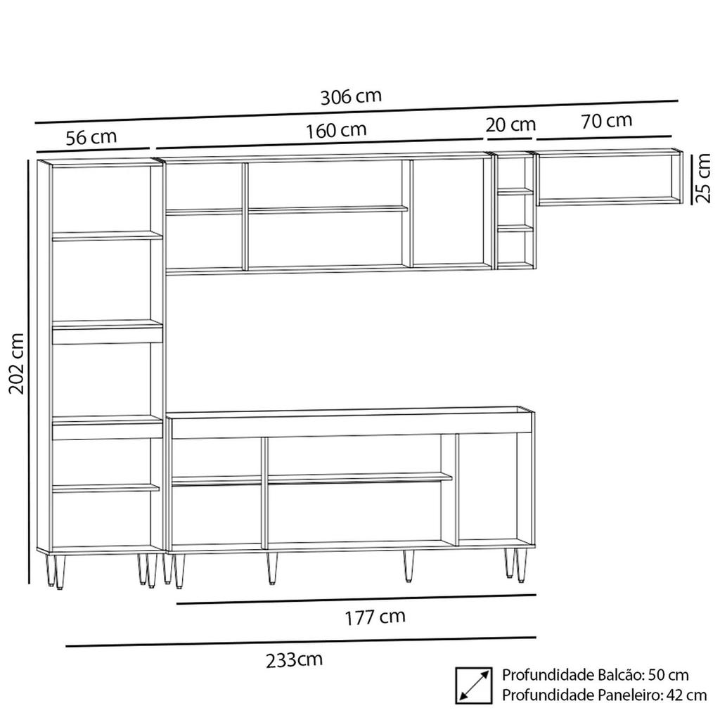 Armário de Cozinha Modulada 5 Peças CP16 Balcão Castanho/Cinza - Lumil