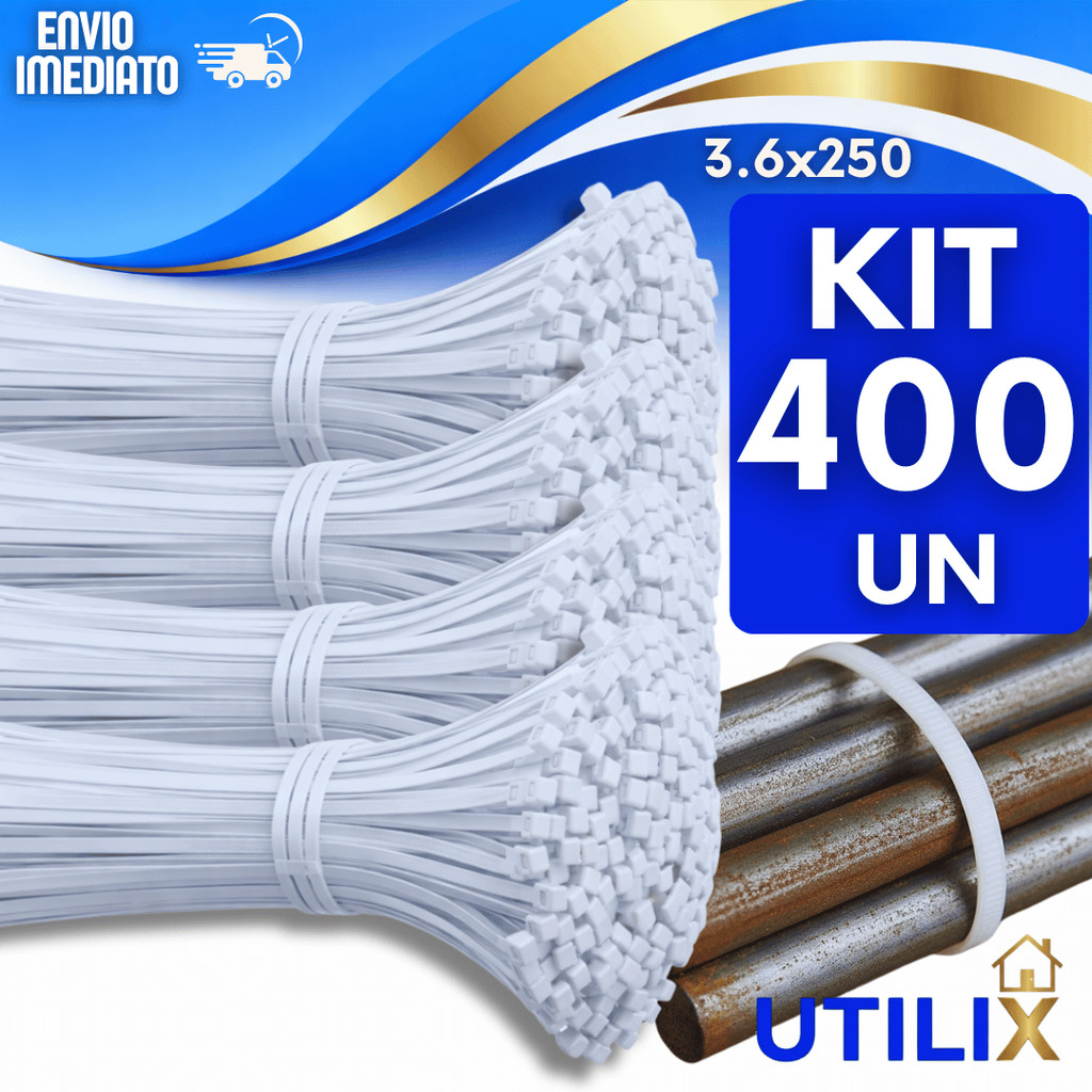 Jogo Abraçadeiras 3,6x250mm Nylon Enforca Gato Branco Organiza Fios Lacres Domestico Industrial Utilidades