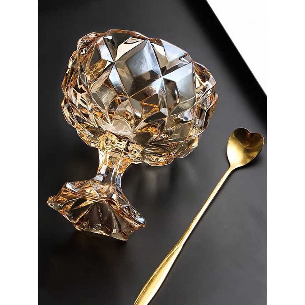 Cálice de vidro de cristal prato de frutas pequeno requintado prato de frutas pires sobremesa tigela frutas secas doces 