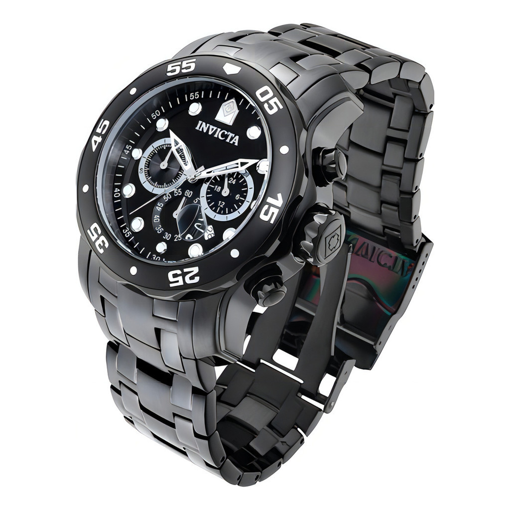 Relógio de pulso Invicta 0076 com corria de aço inoxidável cor preto - bisel preto/branco