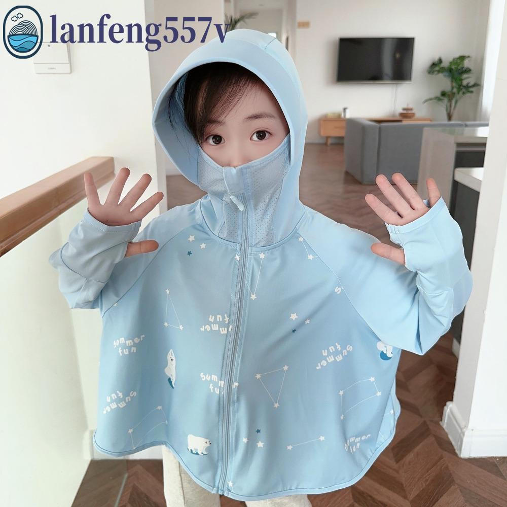 LANFENG Moletom Com Capuz Protetor Solar Infantil Véu De Máscara , Roupas Finas De Proteção Para Crianças De Manga Compr