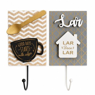 Kit 2 Ganchos Decorativos De Parede Artesanal Em Madeira Para Cozinha Varanda Área Gourmet | Decoração Café Lar Doce Lar