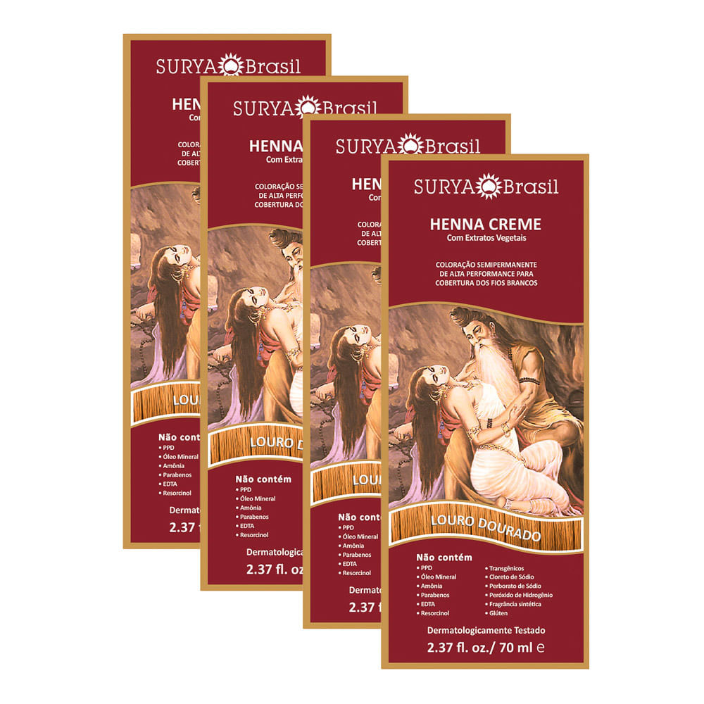 Kit 4 Henna Creme Surya Brasil Louro Dourado Kit