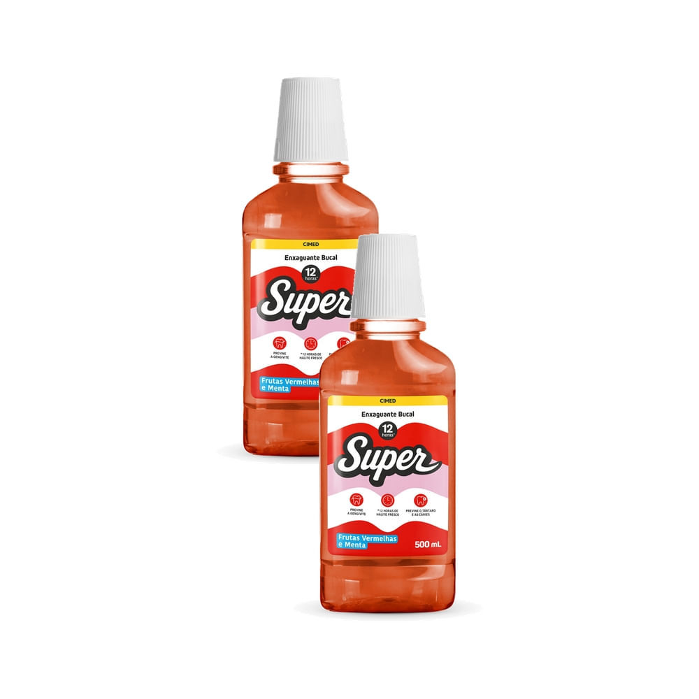 Kit 2 Enxaguante Bucal Super 12h Frutas Vermelhas e Menta 500ml