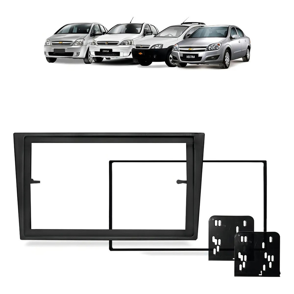 Moldura 2 DIN Expex Chevrolet Corsa Montana Meriva Vectra Preto Multimídia MP5