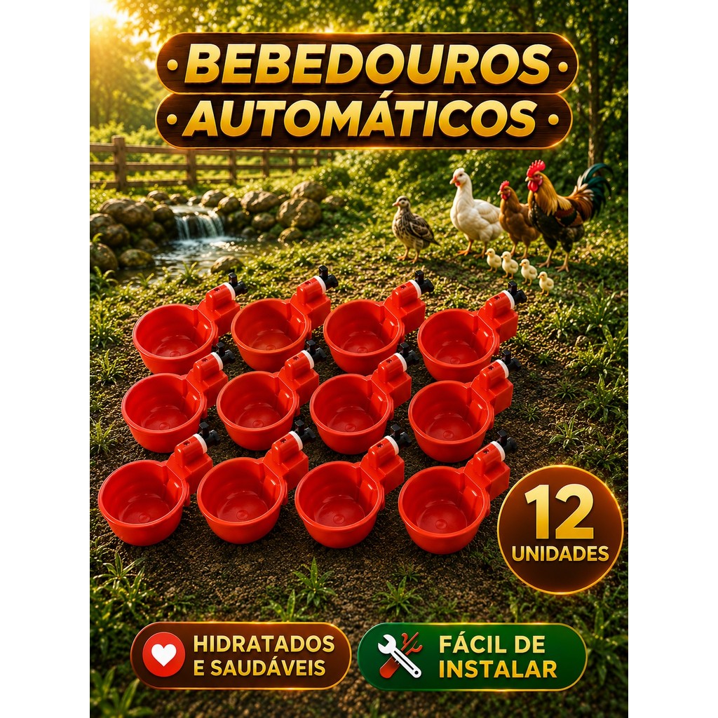 Kit 12 Bebedouro Automático Copinho para Aves Galinha Fazenda Gaiola Copo Bebedor