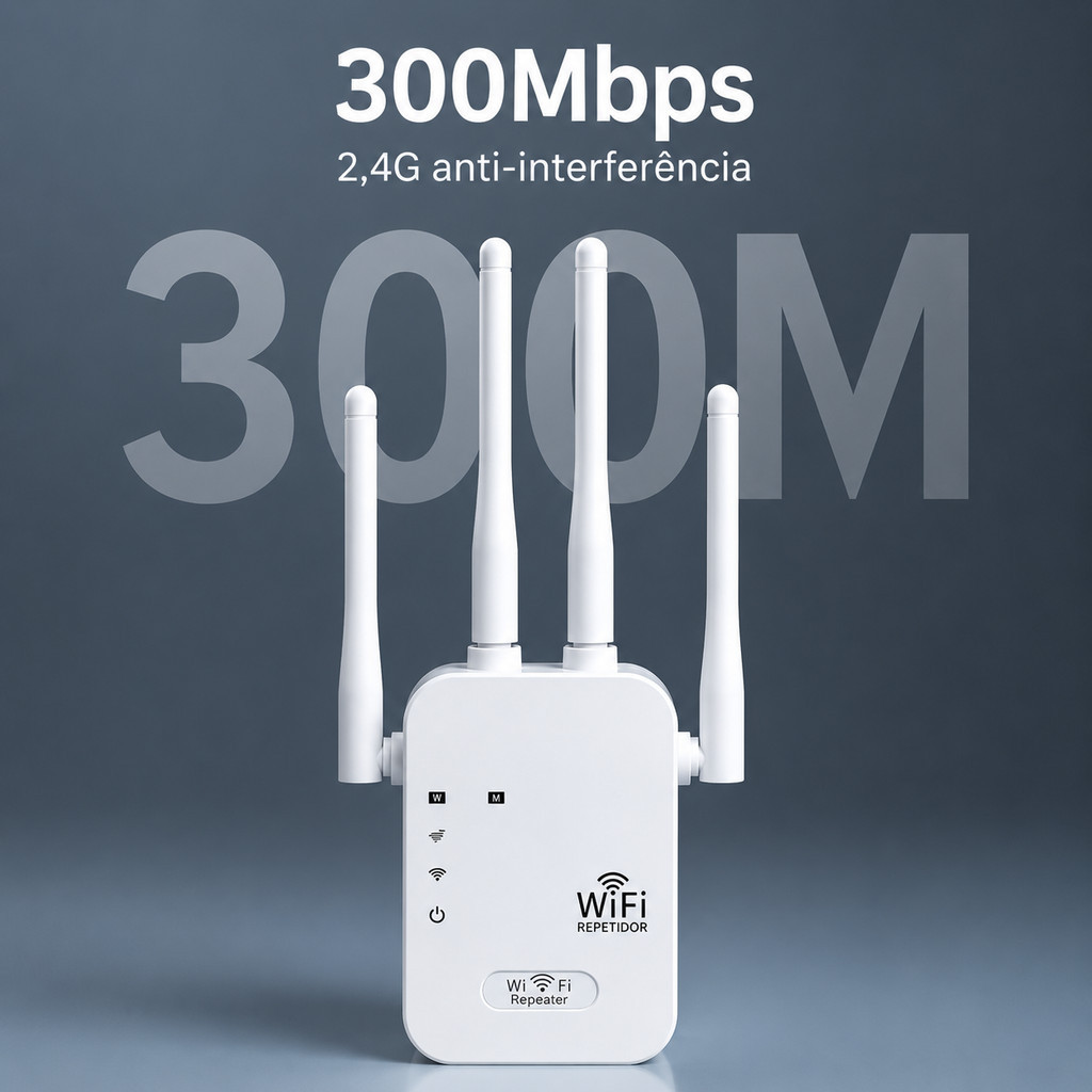 Extensor de Sinal WiFi 1200Mbps Repetidor Wireless Dual Band com 4 Antenas
