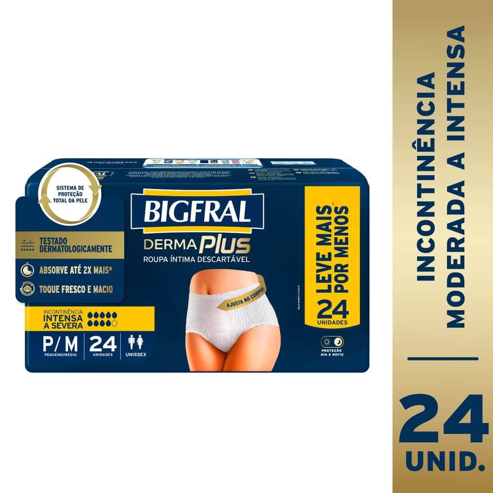 Roupa Íntima Descartável Unissex Bigfral Derma Plus Tamanho P/M 24 Unidades Leve Mais Por Menos
