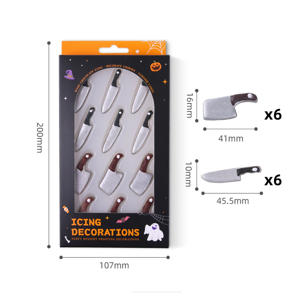 Influenciador Halloween faca de cozinha cozimento bolo decoração contas de açúcar faca grandes olhos pequenos comestível