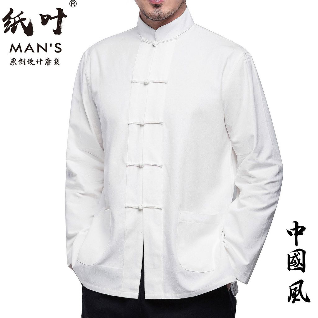 Estilo chinês Tang terno masculino estilo chinês camisa de fundo camisa de manga comprida jaqueta superior primavera out