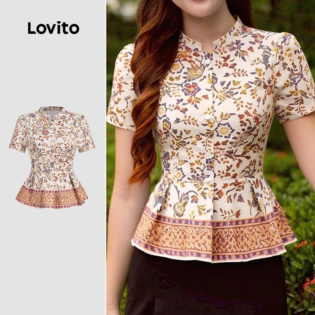Lovito Blusa Boho Estilo Nacional Blusa Primavera/verão para Mulheres LK3ED191