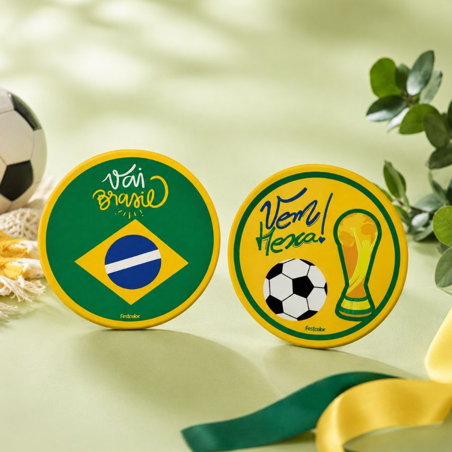 Porta Copo Redondo - Copa 2026 Vai Brasil - 9cm - 8 unidades - Festcolor - Rizzo