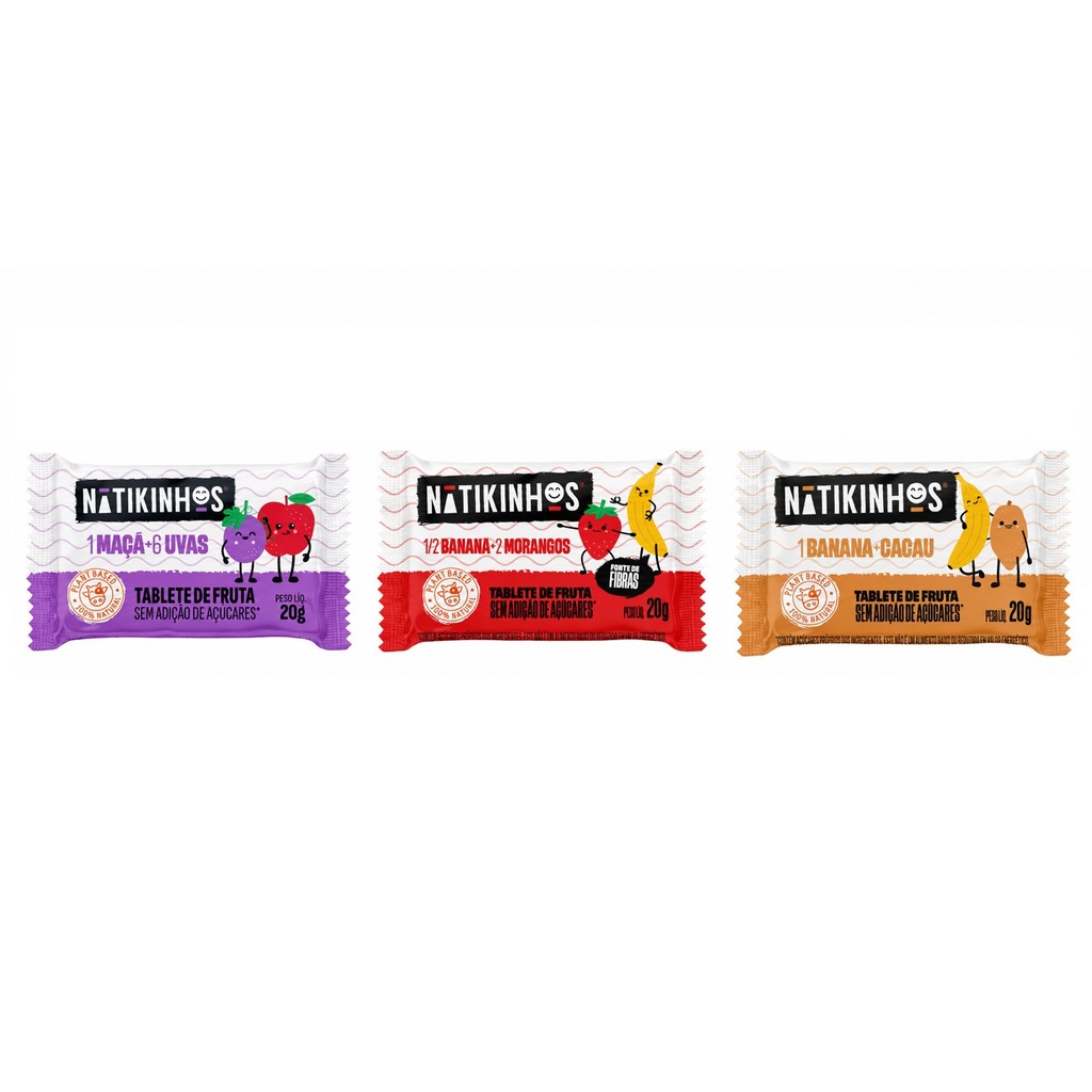 Barra De Frutas Infantil Natikinhos Sabores Sortidos Natural Sem Açúcar - Natikos 12 Unidades 20g