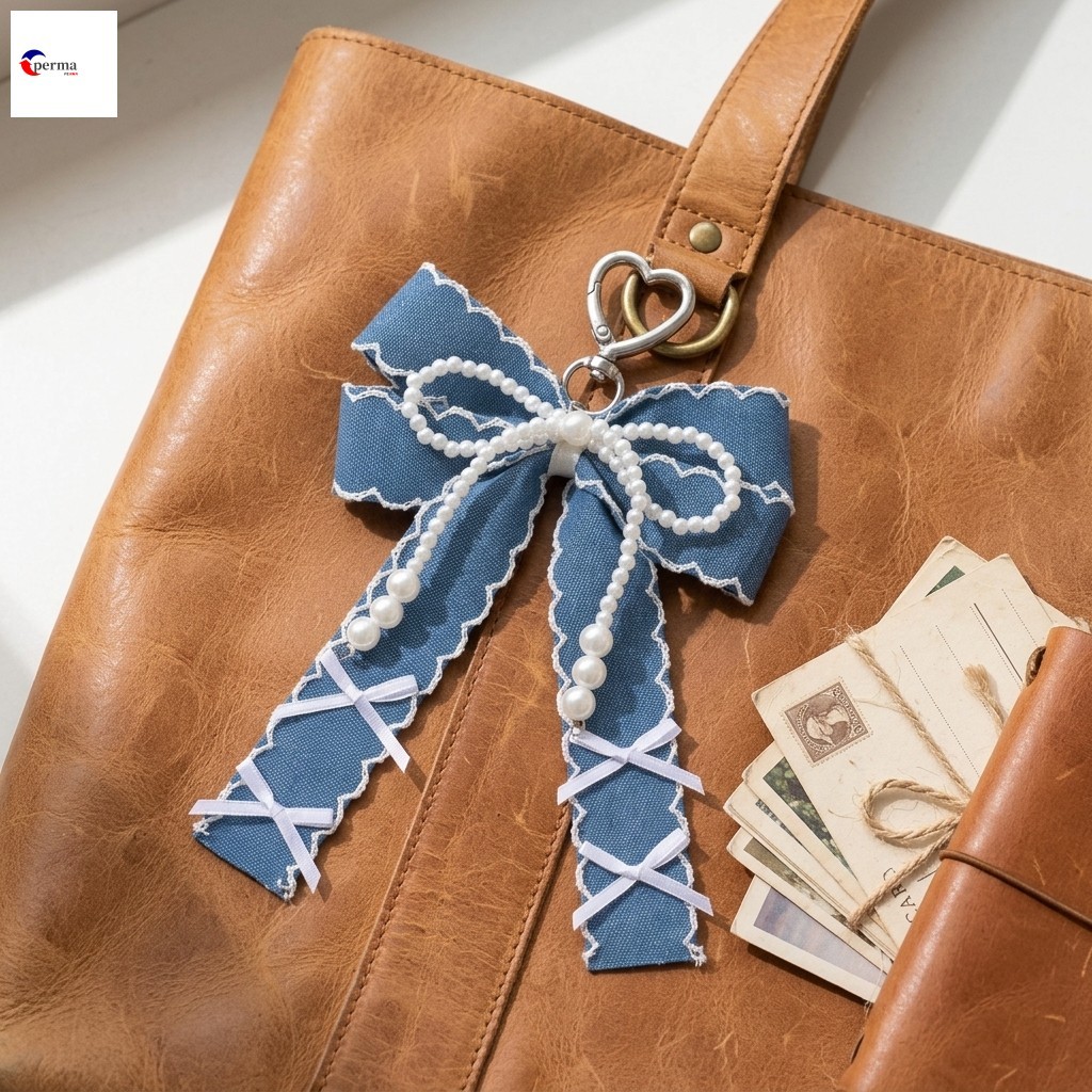 Chaveiro De Laço Jeans Com Anel De Metal Para Decoração De Bolsa Leve E Elegante