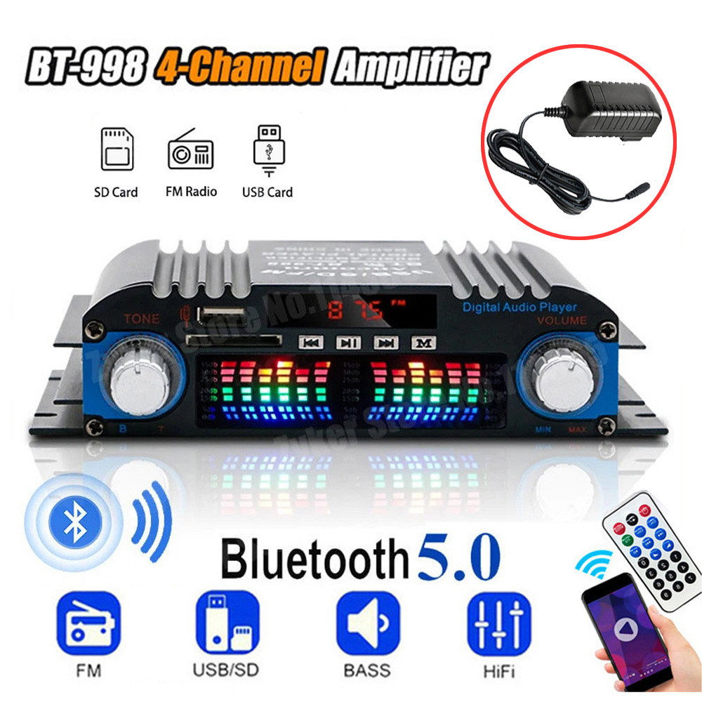 Amplificador De Som Digital WiFi Para Carro/casa, 12V , 1600W , 4 Canais , Áudio , Rádio FM , Bluetooth 5.0 , Karaokê