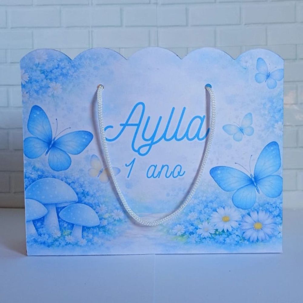 Sacolinha Personalizada Jardim das Borboletas Azul   (20x15x7cm)   Lembrancinhas de Aniversário - PEGUE E MONTE
