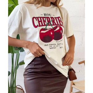 T-Shirt Feminina Cereja Estampada Moda Blogueira Tendência Fashion
