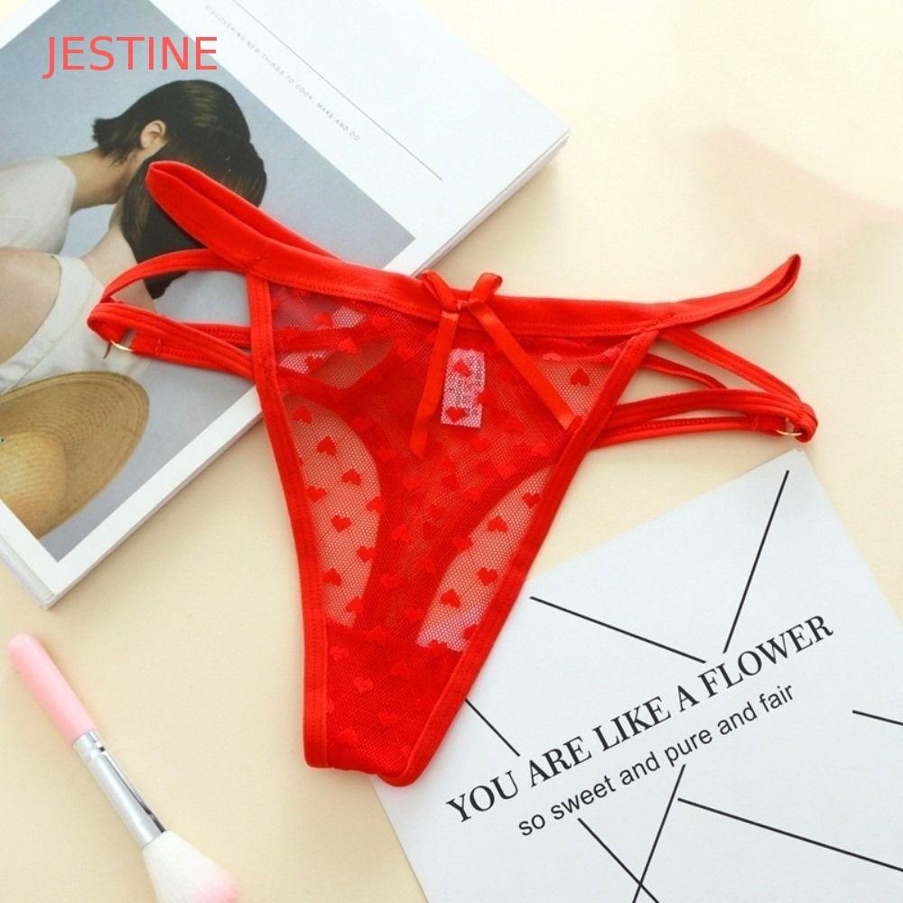 JESTINE Mesh Love Heart Thongs , Cuecas De Biquíni Sem Rastros De Cor Sólida , Lingerie De Algodão Virilha Calcinha Com