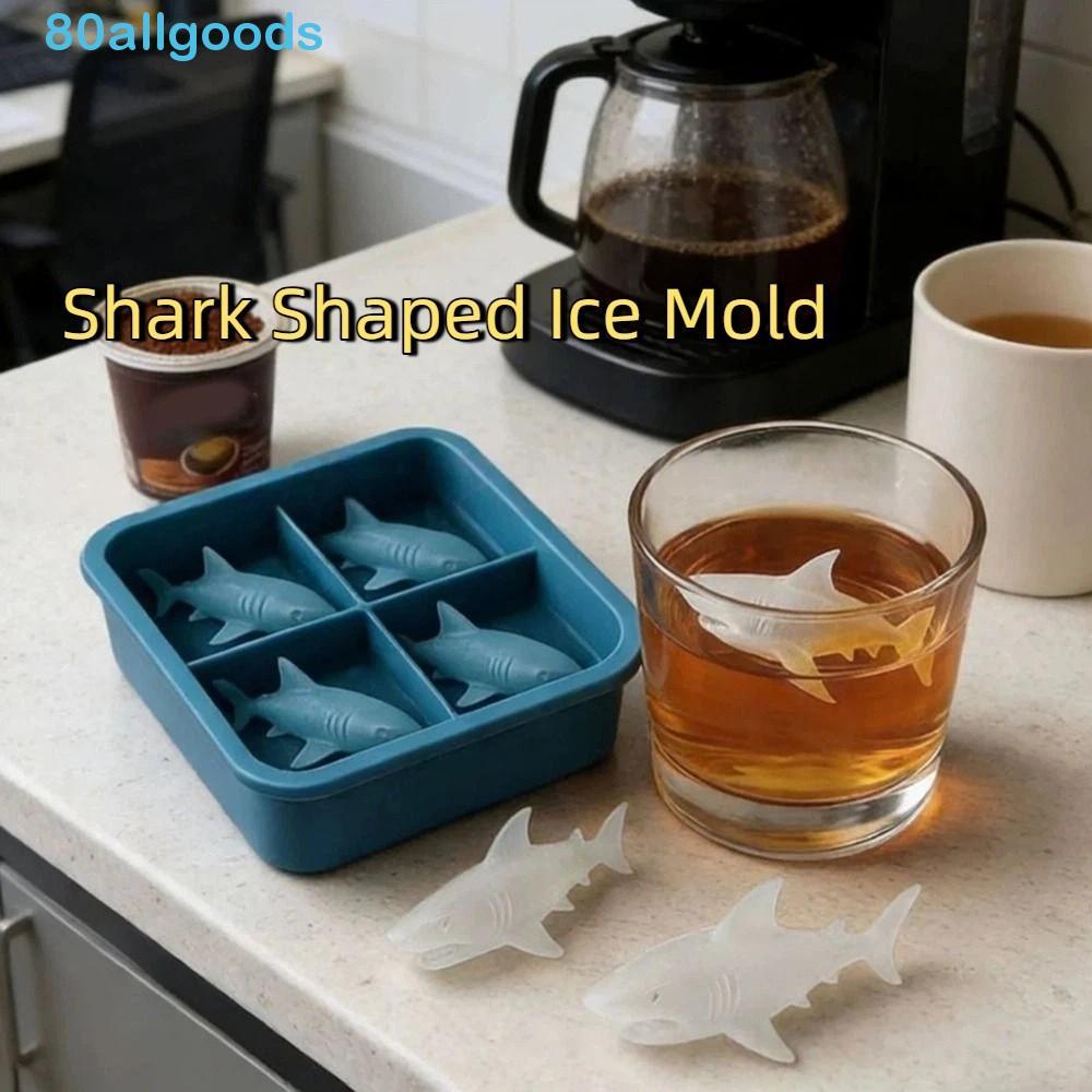 ALLGOODS1 2 Pcs Molde De Gelo Em Forma De Tubarão , Bandeja De Cubos 3D De Silicone De 4 Cavidades , Liberação Fácil