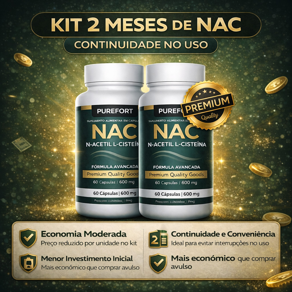 Kit 2 Econômico NAC 600mg – N-Acetilcisteína | Precursor da Glutationa | Imunidade & Fígado Saudável 120 Caps