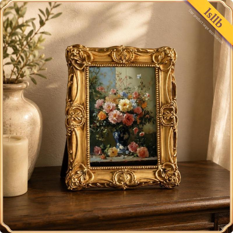 [Lsllb] Moldura De Resina Ornamentada , Aparência Francesa , Foto Esculpida Floral Para Exibição De Mesa
